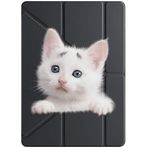 cekuonline Apple iPad Pro 12,9" 6.Nesil M2 Çipli 2022 ile Uyumlu Kapaklı Kılıf, Uyku Modlu, Kalem Bölmeli, Tri Folding, Şirin Kedicik Desenli, Siyah
