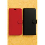Cekuonline Realme 5I 6I Ile Uyumlu Kılıf Cüzdanlı Kartlıklı Standlı Siyah + Kırmızı 2 Adet