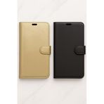 Cekuonline Reeder S23 Pro Max Ile Uyumlu Kılıf Suni Deri Cüzdanlı Kartlıklı Standlı Siyah/Gold 2 Adet