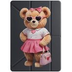 cekuonline Samsung Galaxy Tab S7+ ile Uyumlu Kılıf, Uyku Modlu, Kalem Bölmeli, Tri Folding, Miss Teddy, Siyah