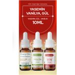 Celenzea Yasemin, Vanilya, Gül Yağı 3'lü Bakım ve Aromaterapi Seti Saf %100 Doğal Yağ 3x 10ml