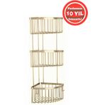 ÇELİK BANYO Derin Şampuanlık Paslanmaz Pirinç 3'Lü 19x19 cm Şampuanlık Banyo Rafı Altın Gold
