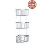 Çelik Banyo Derin Şampuanlık Paslanmaz Pirinç 3'lü 19x19 Cm Şampuanlık Köşe Süngerlik Gümüş