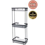 ÇELİK BANYO Paslanmaz Çelik Mat Siyah Taci 3’lü 23x15 Cm Şampuanlık Banyo Rafı