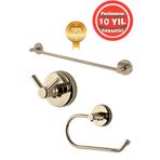 ÇELİK BANYO Paslanmaz Pirinç Dilek Banyo Aksesuar Set Havluluk-Askılık-Tuvalet Kağıtlık Altın Gold