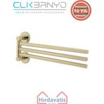 Çelik Banyo Paslanmaz Pirinç Flora Üçlü Döner Havluluk Altın Sarı Gold