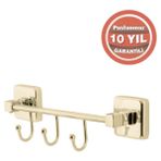 Çelik Banyo Paslanmaz Pirinç Kumru Kancalı 3’lü Askılık Altın Sarı Gold