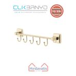 ÇELİK BANYO Paslanmaz Pirinç Kumru Kancalı 5’li Askılık Altın Sarı Gold