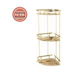 Çelik Banyo Paslanmaz Pirinç Marin 3'lü 19X19CM Şampuanlık Köşe Süngerlik -Altın Gold