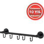 Çelik Banyo Paslanmaz Pirinç Mat Siyah Flora 5'li Set Askılık