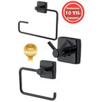 ÇELİK BANYO Paslanmaz Pirinç Mat Siyah Vizyon 3'lü Set - Havluluk-tuvalet Kağıtlığı-askılık