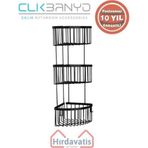 Çelik Banyo Paslanmaz Pirinç Üçlü Derin Süngerlik 19X19 Sabunluk Ve Şampuanlık Mat Siyah