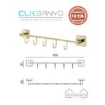 ÇELİK BANYO Paslanmaz Pirinç Vizyon Kanca 5’li Askılık Altın Sarı Gold