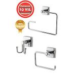 Çelik Banyo Paslanmaz Pirinç Wc 3 ' Lü Set-banyo Aksesuar Vizyon - Havluluk-tuvalet Kağıtlık-askılık Gümüş