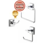 Çelik Banyo Pirinç Kumru Havluluk - Askılık - Tuvalet Kağıtlığı Üçlü Set
