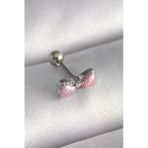 Çelik Gümüş Renk Pembe Kurdele Zirkon Taş Detay Tragus Piercing