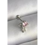 Çelik Gümüş Renk Pembe Zirkon Taşlı Sallantı Yıldız Detay Tragus Piercing