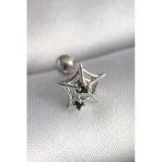 Çelik Gümüş Renk Siyah Zirkon Taş Detay Örümcek Ağ Model Tragus Piercing