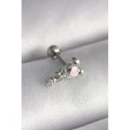 Çelik Gümüş Renk Zirkon Taş Detay Pembe İşleme Tragus Piercing
