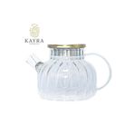 Celik Kapakli Borosilikat Dilimli Model Suzgecli Cam Demlik Bitki Caylari 1000 Ml Royaleks-Cm-2001