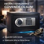 Çelik Kasa Şifreli, Parmak Izli ve Anahtarlı Kullanımı Kolay Uzun Ömürlü / 25 x 35 x 25 cm - Siyah