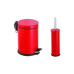 Çelik Kırmızı Banyo Seti Metal 3 Litre Pedallı Çöp Kovası Ve Wc Fırçası Set