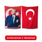 ÇELİKONLİNE-Atatürk Posteri ve Türk Bayrağı Raşel Kumaş 150X225 cm