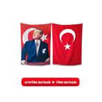 ÇELİKONLİNE-Atatürk Posteri ve Türk Bayrağı Raşel Kumaş100X150 cm