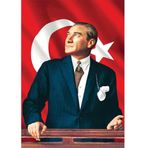 ÇELİKONLİNE-Atatürk resmi poster bayrağı raşel kumaş (70x105 Cm)