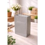 ÇELİKPENÇE Gümüş Kraft Kağıt Çanta 32x41x12 cm, Büküm Saplı Hediyelik Butik Mağaza Poşeti, 25 Adet