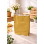 ÇELİKPENÇE Kraft Kağıt Çanta, Büküm Saplı, 18x24x8 cm, Hediyelik Butik Mağaza Poşeti, 25 Adet (Altın)