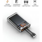 ÇELİKWORK 10000mAh Dijital Ekran Powerbank 22 5W Hızlı Şarj 1 USB 1 Type C Girişli Type C ve Lightning Kablolu - Siyah