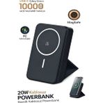 Çelikwork 20W Wireless Magsafe Lüx Deri Stand Kablosuz 10.000 mAh Siyah Powerbank