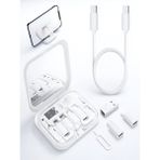 ÇELİKWORK Aynalı, Standlı 8-in-1 Çok İşlevli Seyahat Seti - Type-C, USB, Micro, Lightning Port Çevirici - Beyaz