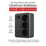 ÇELİKWORK Elektrik Sigortalı Akım Korumalı 2-usb 1-pd Type-c 3'lü Priz 2 Metre Kablo Anahtarlı Termal Korumalı
