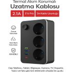 ÇELİKWORK Elektrik Sigortalı Termal Akım Korumalı Priz 2 Metre Kablo Anahtarlı 1xPD TYPE-C 2xUSB Çoklu - Siyah
