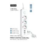 ÇELİKWORK FTR/16 3680W 16A 3 Priz, 2 USB, 1 Type-C, 1.8 Metre Akım Korumalı Priz