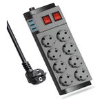 ÇELİKWORK FTR8 4000W Akım Korumalı 8'li Priz Çoklayıcı - 16A, 2 Anahtarlı, 3 USB, 2 Metre Kablo - Siyah
