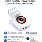 Çelikwork PW-122 10000 mAh 15W Kablosuz Kablolu LCD 22.5W Mikro Lightning Type-C Kablolu Beyaz Powerbank