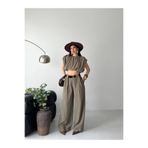 Celiora Kadın Kemerli Salaş Pantolon Crop Bluz İkili Takım
