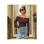 CELİORA STYLE Kadın Kayık Yaka Omuz Açık Fitilli Triko Bluz Uzun Kollu Slim Fit Basic Günlük Şık 8 Renk