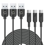 Cellet Micro USB 3.3 Feet Uzun Veri Senkronizasyon ve Şarj Kabloları 3'lü Paket Galaxy A6 S7 S6 Edge Active Note 5 Grand Prime J3 LG K50S Aristo 2 Moto E4 Plus E5 Play E5 Cruise Supra G6 Play ile