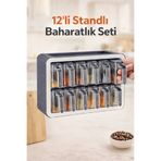 CELSEN HOME li Standlı Kendinden Yapışkanlı Kapaklı Kaşıklı Baharatlık Takımı-kulplu Baharatlık ANTRASİT GRİ