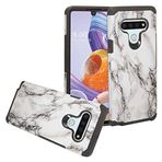 CELZEN - LG Stylo 6 LM-Q730 (2020) için - Hibrit Resimli Telefon Kılıfı - AD1 Beyaz Mermer
