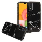 CELZEN - Samsung Galaxy A01 SM-A015 için - Hibrit Resimli Telefon Kılıfı - AD1 Siyah Mermer