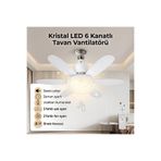 ÇEMİ 3 Renkli Kristal LED Lambalı Tavan Vantilatörü 6 Kanatlı Uzaktan Kumandalı Avize E27 Duylu Vantilatörlü Lamba