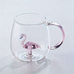 Çemi Flamingo Figürlü Isıya Dayanıklı Borosilikat Cam Bardak - Estetik Kahve ve Bitki Çayı Kupası-Dekoratif Şık Hediye - Pembe - Şeffaf
