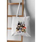 Cemira Harry Potter Tasarım Kalın Beyaz Su Geçirmez Canvas Tote Bag Bez Çanta - 10D-Krem