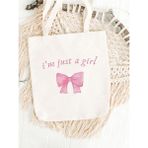 Cemira I'm Just A Girl Tasarım Y2k Ham Bez Tote Bag Çanta Pamuk Malzemeden Şık ve Ergonomik Tasarım - 10D-Krem