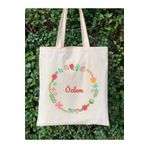 Cemira İsme Özel Hediye Çanta, Çiçekli Kişiye Özel Tote Bag, Kitap Çantası, Shopper Bag, Omuz Çantası